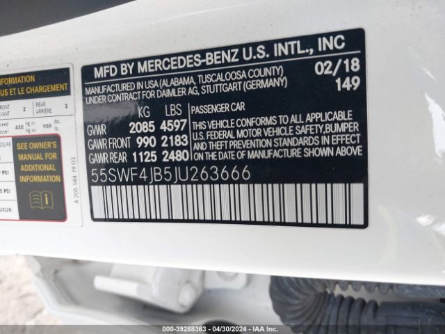55SWF4JB5JU263666 Mercedes-Benz C 300