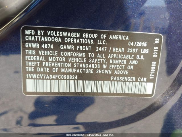 1VWCV7A34FC090824 Volkswagen Passat 2.0l Tdi Sel Premium