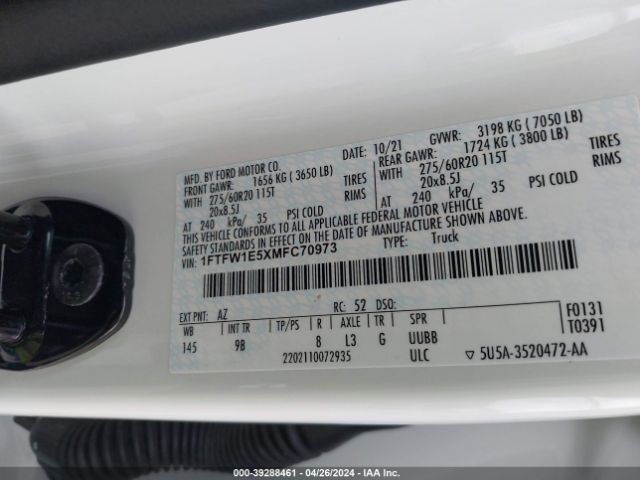 1FTFW1E5XMFC70973 Ford F-150 Platinum