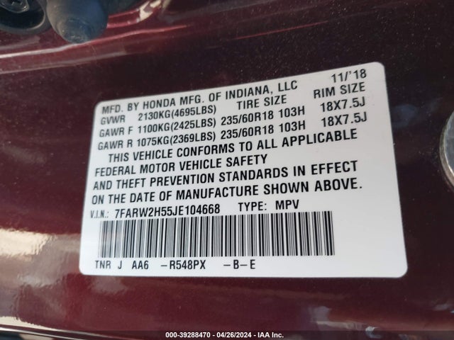 Honda CR-V EX 2018 7FARW2H55JE104668 Image 9