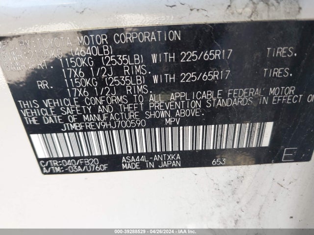Toyota RAV4 LE 2017 JTMBFREV9HJ700590 Image 9