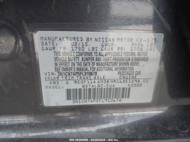 Nissan Versa 1.6 Sv 2015 3N1CN7AP5FL910678 Image 9