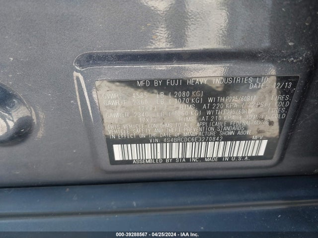 Subaru Outback 2.5i Premium 2014 4S4BRCDC6E3270842 Image 9