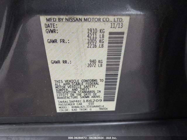 Nissan Altima 2.5 S 2014 1N4AL3AP4EC186209 Image 9