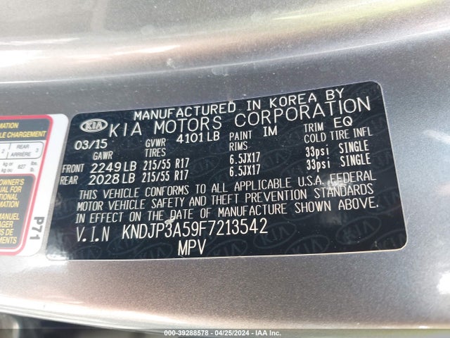 KIA SOUL + 2015 KNDJP3A59F7213542 Image 9
