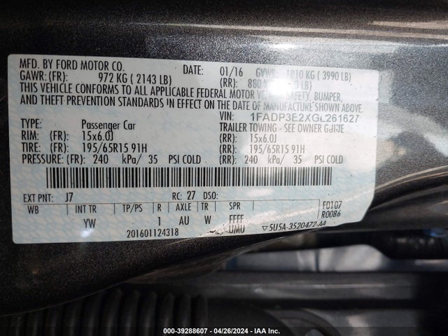 Ford FOCUS S 2016 1FADP3E2XGL261627 Image 9