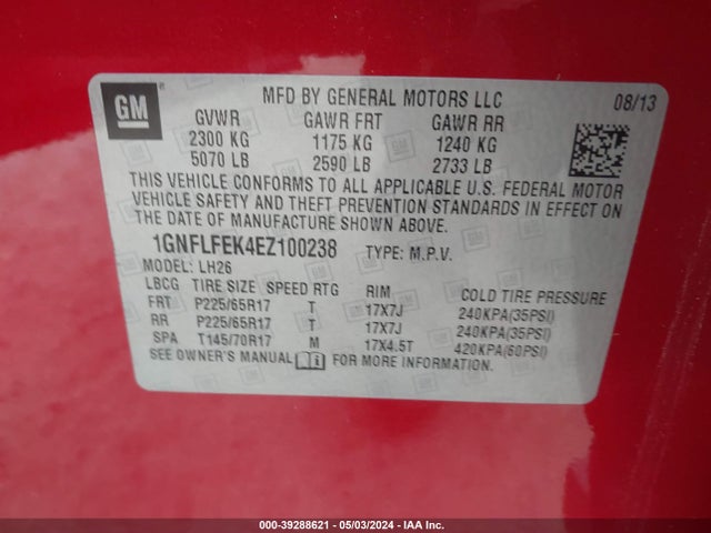 Chevrolet EQUINOX 1LT 2014 1GNFLFEK4EZ100238 Image 9