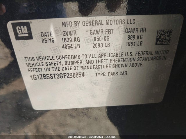 Chevrolet MALIBU LS 2016 1G1ZB5ST3GF290854 Image 9