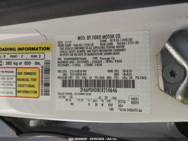 Ford FUSION SE 2014 3FA6P0HD8ER210646 Image 9