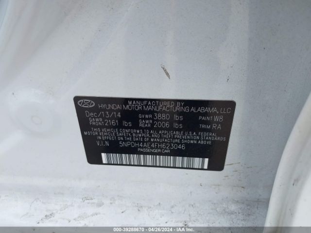 5NPDH4AE4FH623046 Hyundai ELANTRA SE