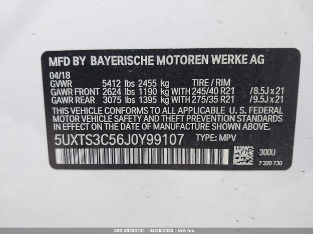 5UXTS3C56J0Y99107 BMW X3 M40i