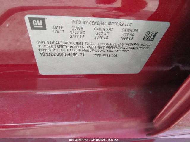 Chevrolet Sonic Lt Auto 2017 1G1JD6SB8H4139171 Image 9