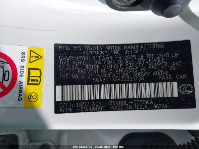 58ABK1GG4GU031738 Lexus ES 350