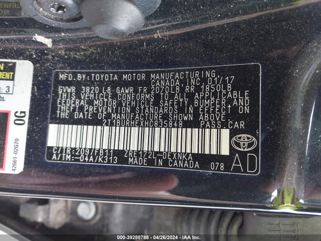 Toyota COROLLA LE 2017 2T1BURHEXHC835848 Image 9