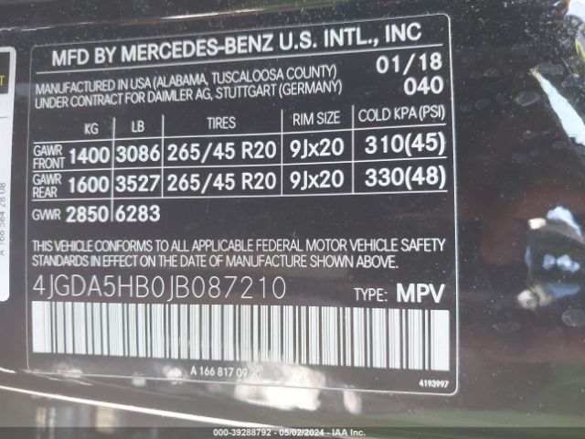 4JGDA5HB0JB087210 Mercedes-Benz Gle 350 4matic