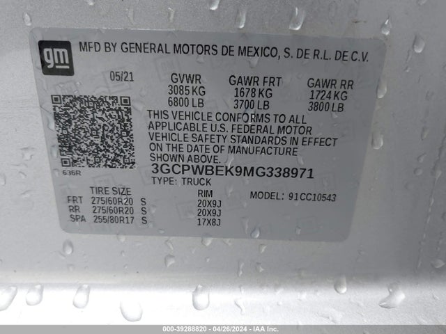 3GCPWBEK9MG338971 Chevrolet Silverado 1500