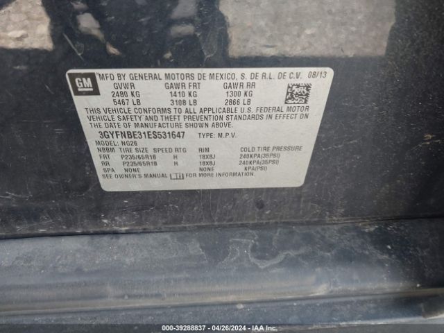 3GYFNBE31ES531647 Cadillac Srx Luxury Collection