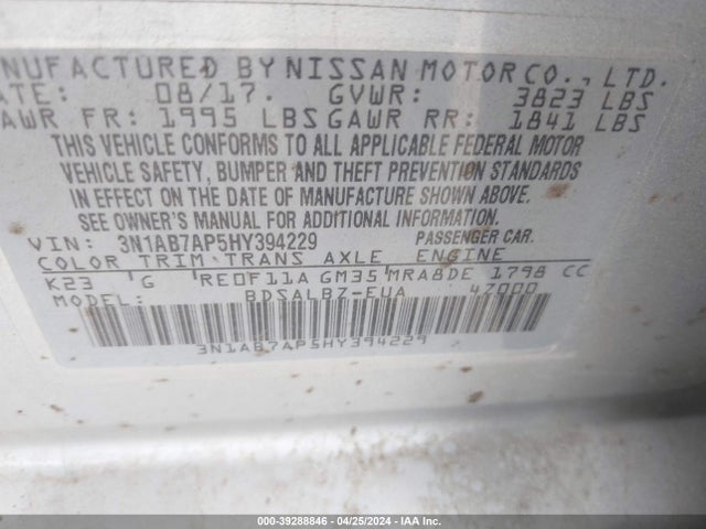Nissan SENTRA S 2017 3N1AB7AP5HY394229 Image 9