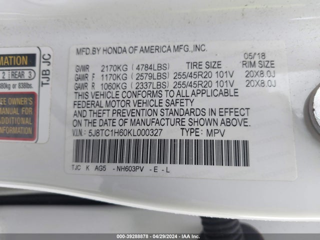 5J8TC1H60KL000327 Acura Rdx A-spec Package