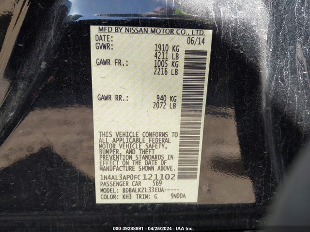 Nissan Altima 2.5 Sv 2015 1N4AL3AP0FC121102 Image 9