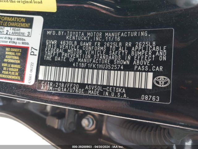 4T1BF1FK1HU352574 Toyota CAMRY SE