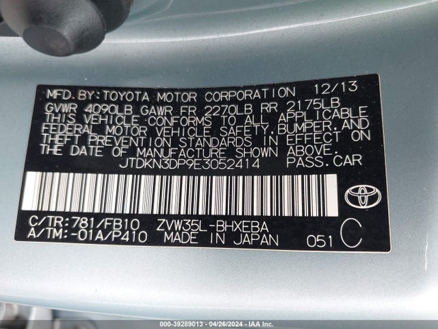Toyota PRIUS PLUG-IN 2014 JTDKN3DP9E3052414 Image 9