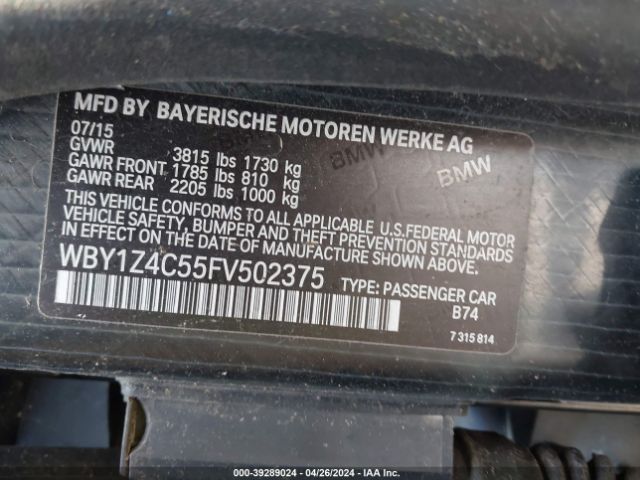 WBY1Z4C55FV502375 BMW I3 Base W/range Extender