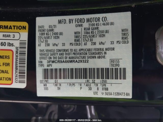 3FMCR9A66MRA29322 Ford Bronco Sport