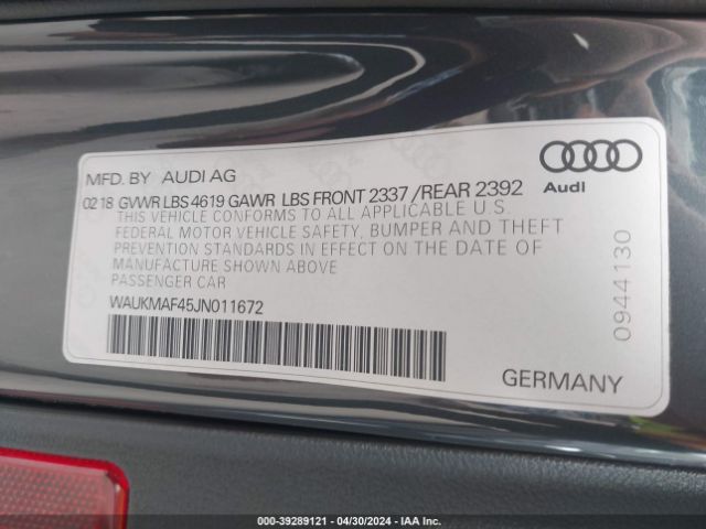 WAUKMAF45JN011672 Audi A4 2.0t Tech Ultra Premium/2.0t Ultra Premium