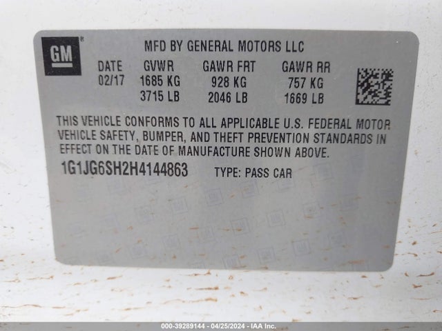 Chevrolet Sonic Lt Auto 2017 1G1JG6SH2H4144863 Image 9