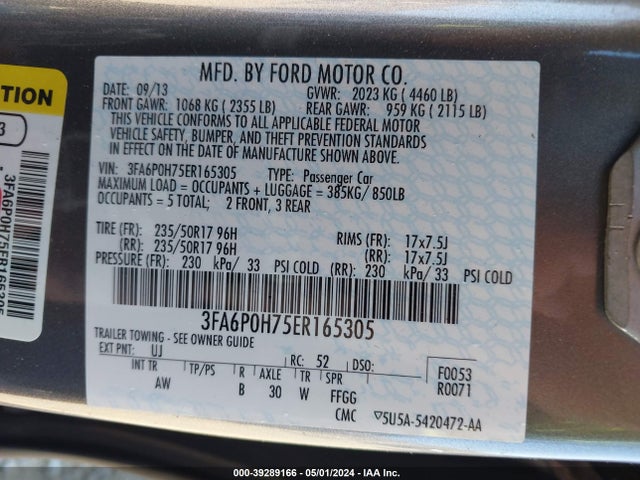 Ford FUSION SE 2014 3FA6P0H75ER165305 Image 9