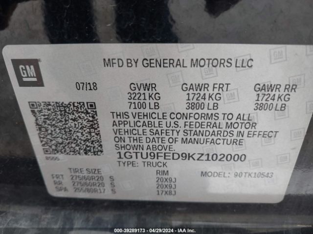 1GTU9FED9KZ102000 GMC Sierra 1500 Denali