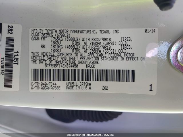 5TFRM5F14EX074450 Toyota Tundra Sr5 4.6l V8