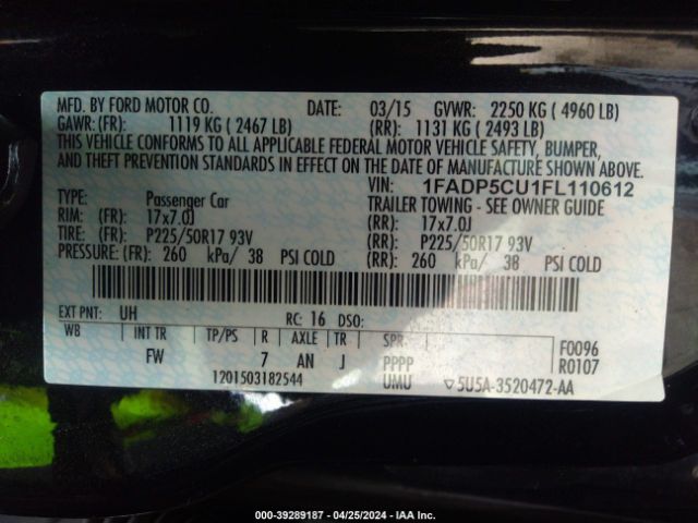 1FADP5CU1FL110612 Ford C-max Energi Sel