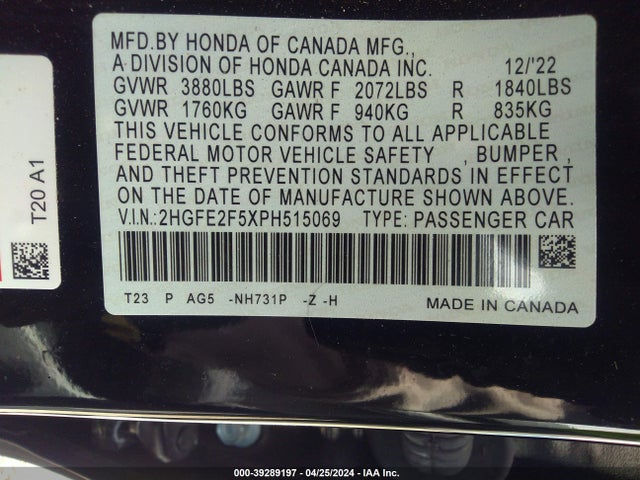 Honda Civic Sport 2023 2HGFE2F5XPH515069 Image 9