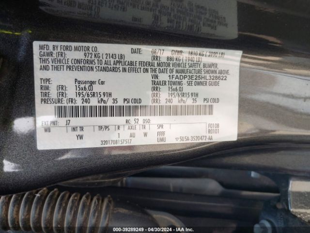 1FADP3E25HL328622 Ford FOCUS S