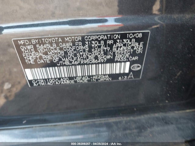 Aukcja sprzedaży 2009 Lexus Ls 460, vin: JTHBL46FX95086497, numer aukcji: 39289257
