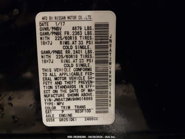 Nissan Rogue Sl 2017 JN8AT2MV9HW016868 Image 9