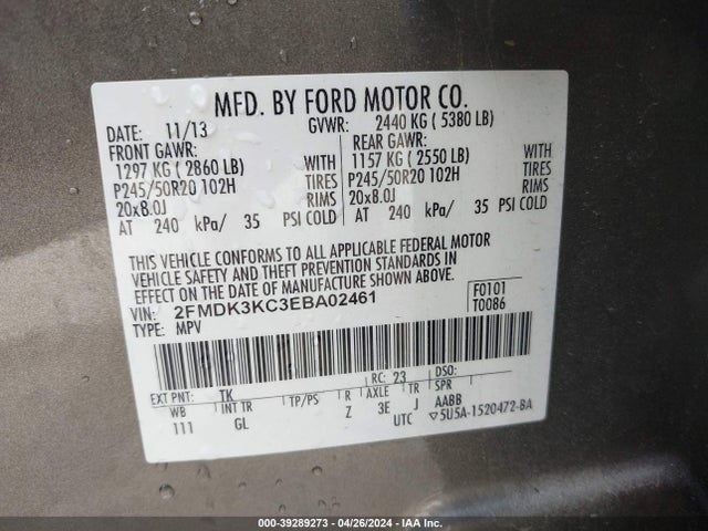 Ford Edge Limited 2014 2FMDK3KC3EBA02461 Image 9