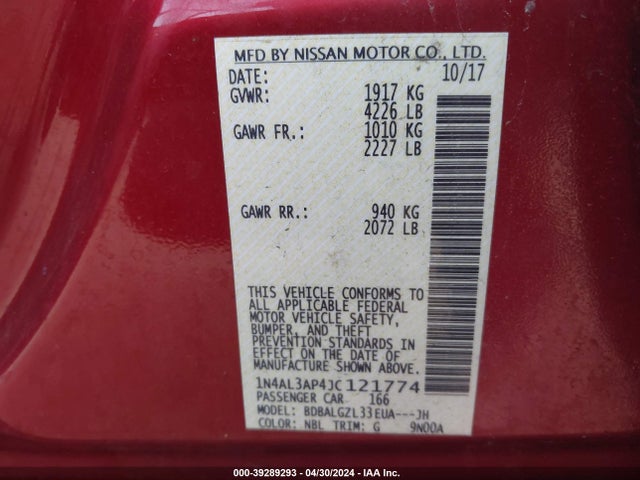 Nissan Altima 2.5 S 2018 1N4AL3AP4JC121774 Image 9
