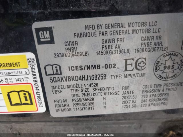 5GAKVBKD4HJ168253 Buick Enclave Leather