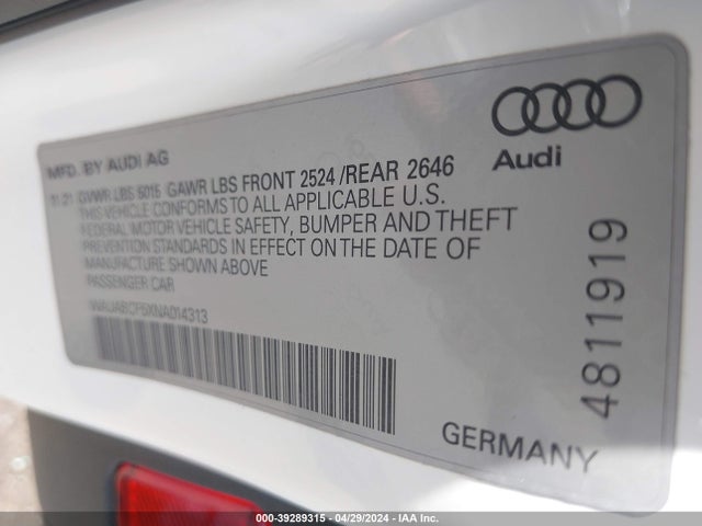 WAUABCF5XNA014313 Audi A5 Sportback Premium 40 Tfsi Quattro S Tronic