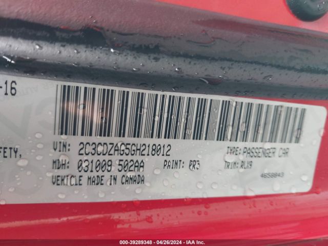 2C3CDZAG5GH218012 Dodge Challenger Sxt Plus