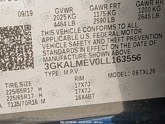 3GKALMEV0LL163556 GMC Terrain Fwd Sle