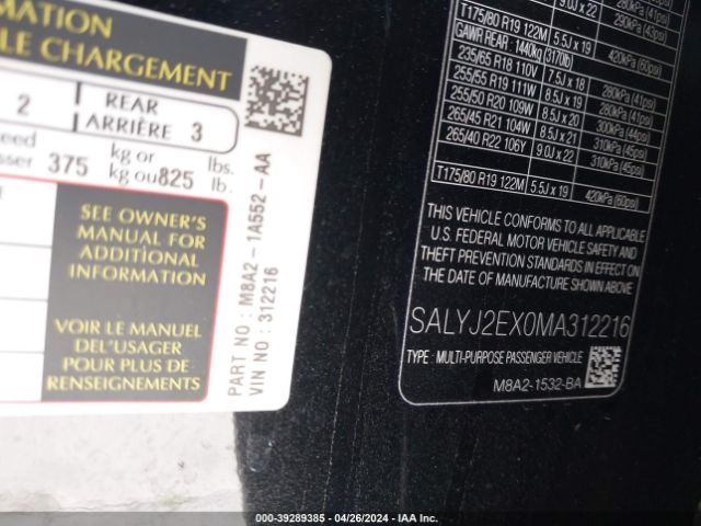 SALYJ2EX0MA312216 Land Rover Range Rover Velar P250 S