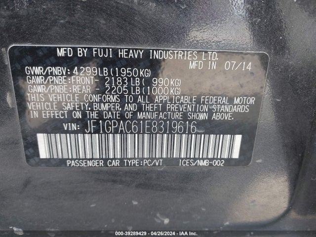 Subaru Impreza 2.0i Premium 2014 JF1GPAC61E8319616 Image 9