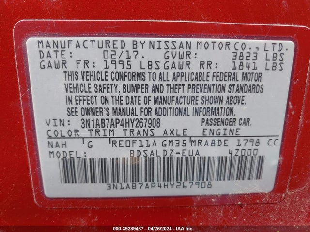 Nissan SENTRA SV 2017 3N1AB7AP4HY267908 Image 9