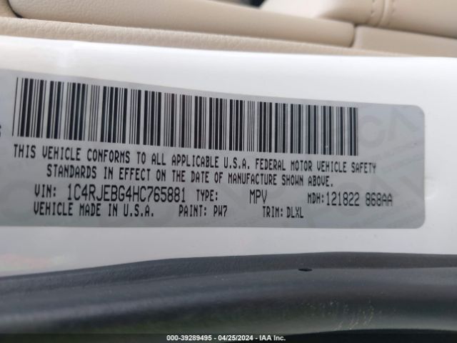 1C4RJEBG4HC765881 Jeep Grand Cherokee Limited 4x2