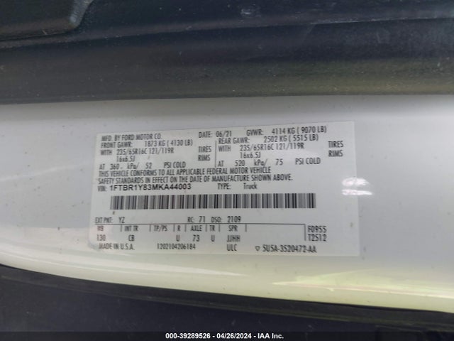 Ford Transit-250 2021 1FTBR1Y83MKA44003 Image 9