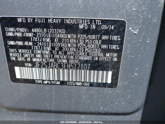 Subaru Forester 2.5i 2015 JF2SJABC3FH512107 Image 9